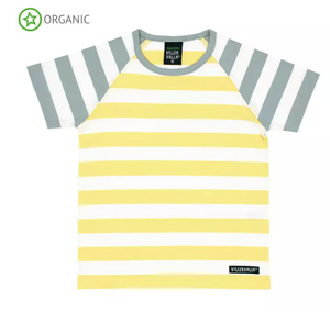 Villervalla Short Sleeve Top - Stripe - Fossil/Lemon