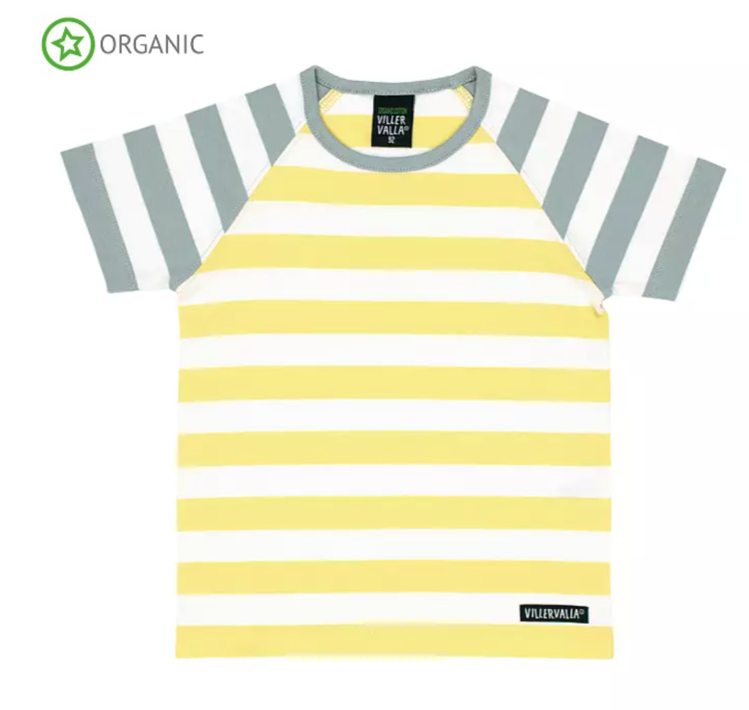 Villervalla Short Sleeve Top - Stripe - Fossil/Lemon