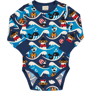 Maxomorra Long Sleeve Bodysuit (vest)- Ocean