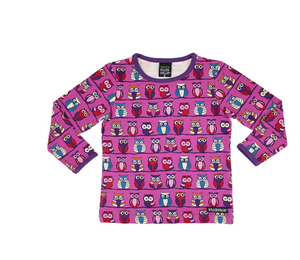 Villervalla Long Sleeve Top - Owl Print - Lotus