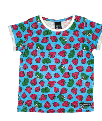 Villervalla Short Sleeve Top - Strawberry - Aqua